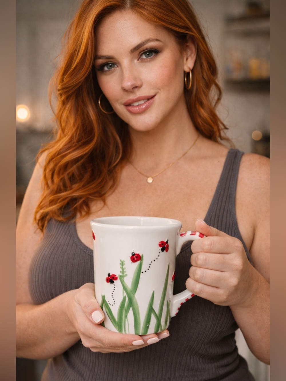 Housenware Ladybugs On Grass Hand Painted 18 Fl Oz Coffee Mug Cup